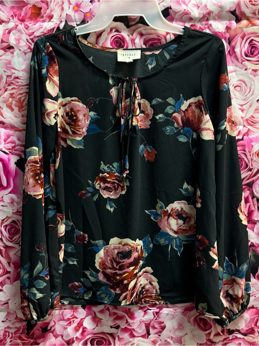 Everly Floral Tie-Front Long Sleeve Blouse